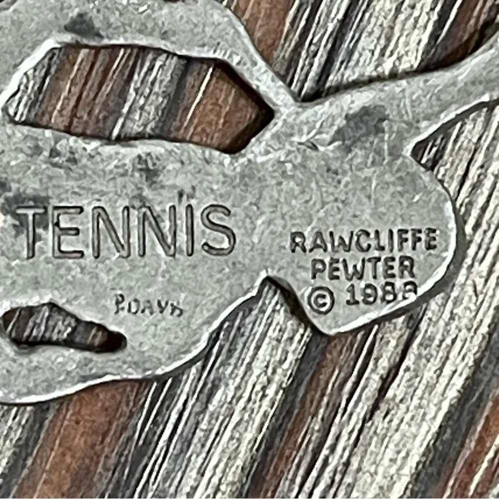Vintage 80s Radcliffe Pewter 1983 Tennis Player Keychain I Love Tennis P. Davis
